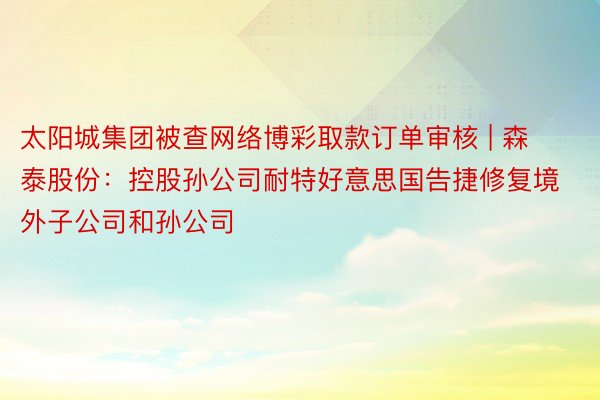 太阳城集团被查网络博彩取款订单审核 | 森泰股份：控股孙公司耐特好意思国告捷修复境外子公司和孙公司